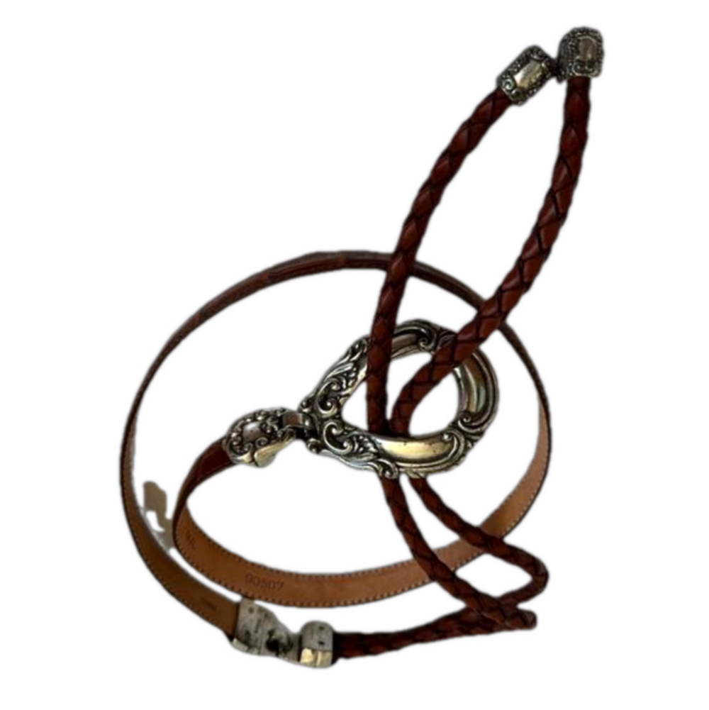 Women's Brown Leather Belt with Silver Buckle